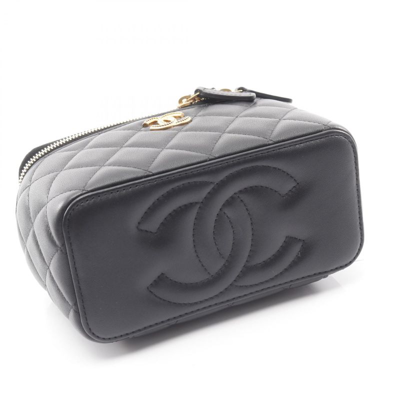 Chanel Shoulder Bag Matelasse Black Lambskin Matelasse Vanity 2way Chain