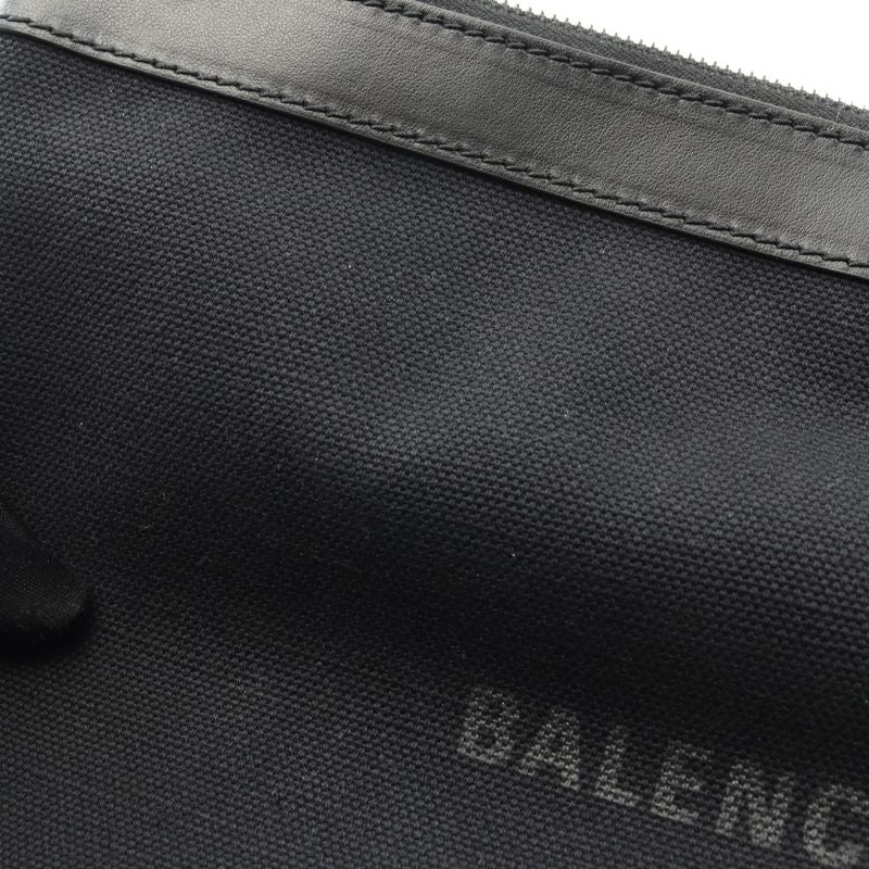 Balenciaga Second Bag Clutch Bag Navy Clip M 373834 Black Canvas Leather Navy