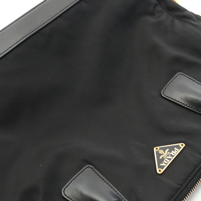 Prada Tote Bag Black Nylon Leather Triangle Logo Shoulder Bag Women Used B