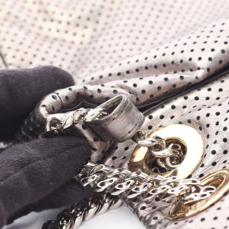 Chanel Shoulder Bag 2.55 Perforated Metallic Silver Leather 2.55 Chain Shoulder