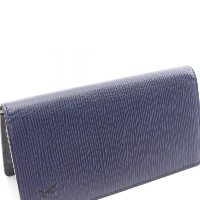 Louis Vuitton Bifold Long Wallet Portefeuille Brazza Epi M81371 Navy Leather
