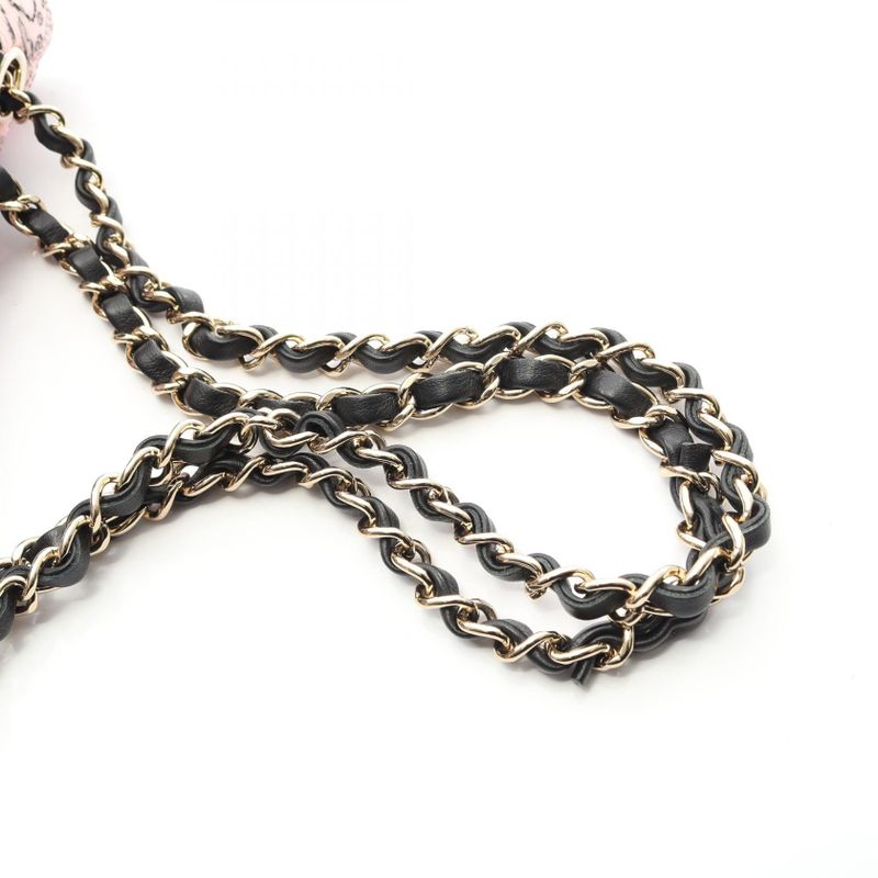 Chanel Shoulder Bag Camellia Pink/black Lambskin Camellia Pattern Scarf Ribbon