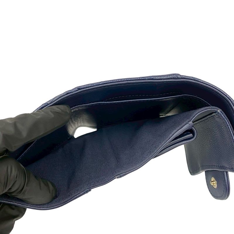 Chanel Quilted Coco Caviar Wallet Navy