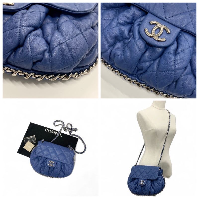 Chanel Bag Shoulder Blue Silver Single Flap Chain
