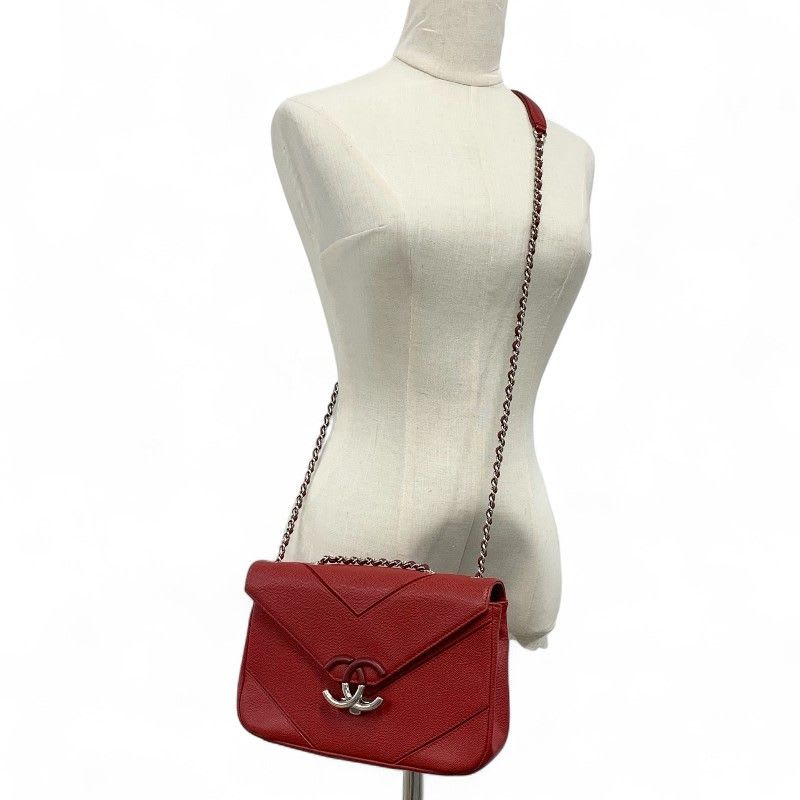Chanel Bag Shoulder Red Silver V Stitch Double Chain