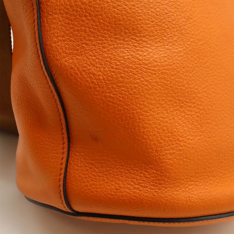 Prada Shoulder Bag Crossbody Bucket Shape Leather Orange Silver Hardware