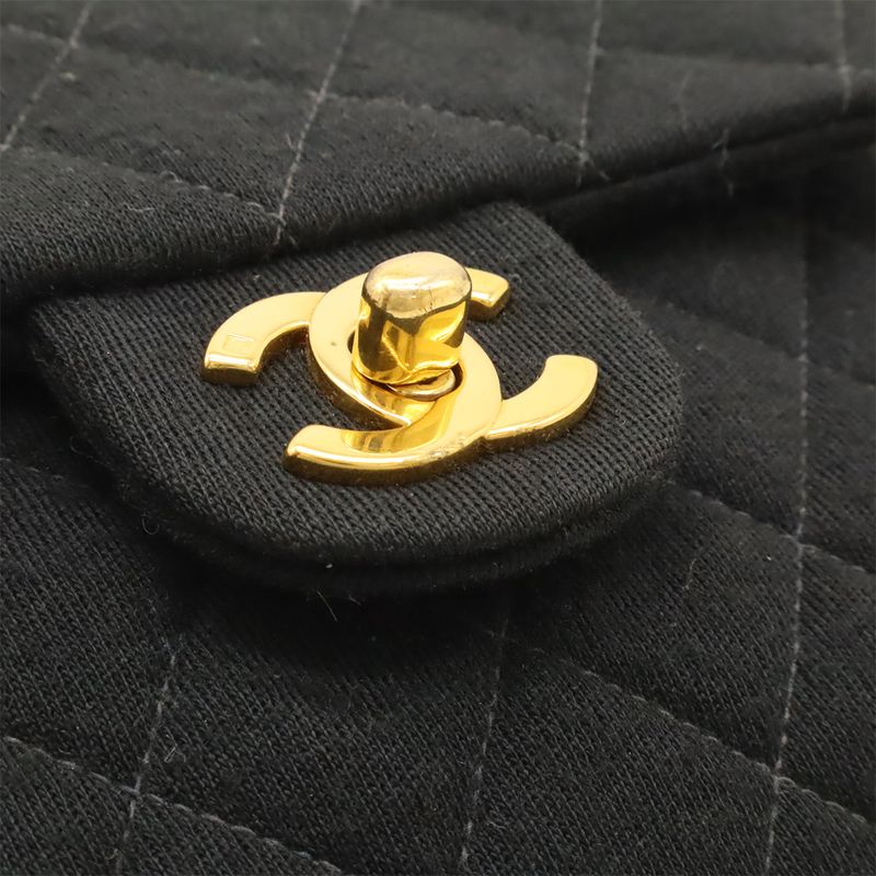 Chanel Mini Matelasse Coco Mark Chain Shoulder Bag Pochette Cotton Black Gold