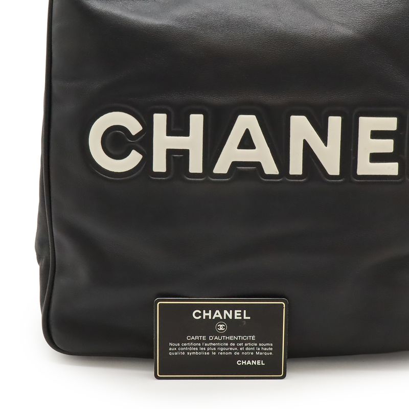 Chanel Camellia Logo Tote Shoulder Bag Shoulder Tote Shoulder Leather Black