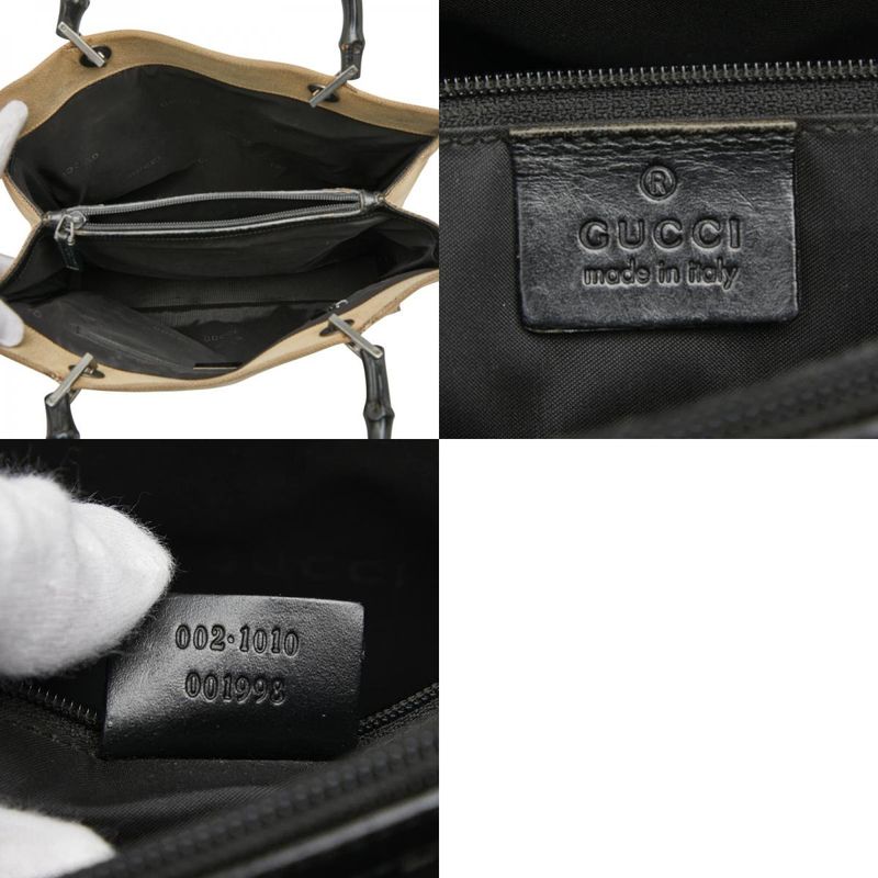 Gucci Bamboo Tote Handbag 002 1010 Beige Black Canvas Ladies Gucci
