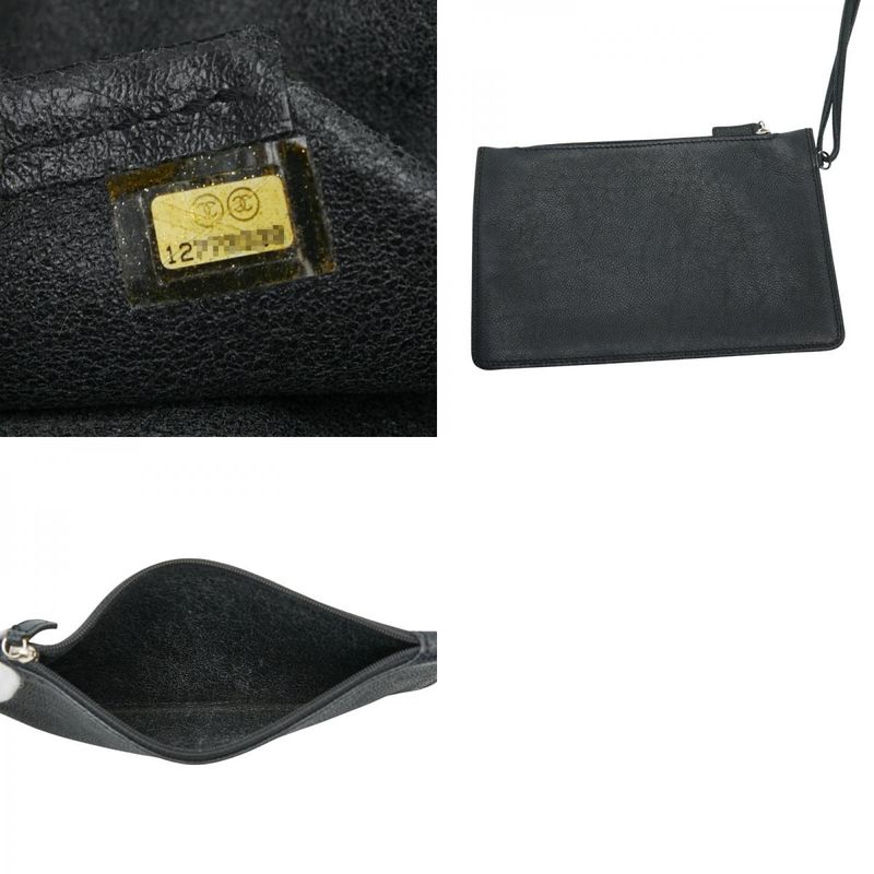 Chanel Camellia Chain Tote Bag Black Green Caviar Skin Women's Chanel