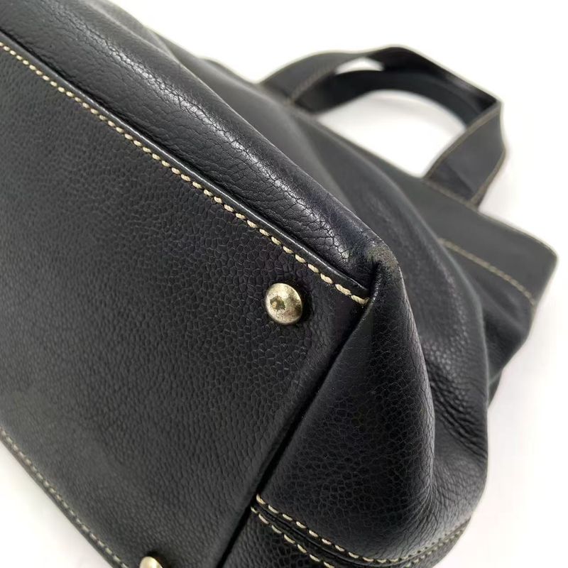 Chanel Coco Mark Caviar Skin Serial No 7 Caviar Skin Black Tote Bag Silver