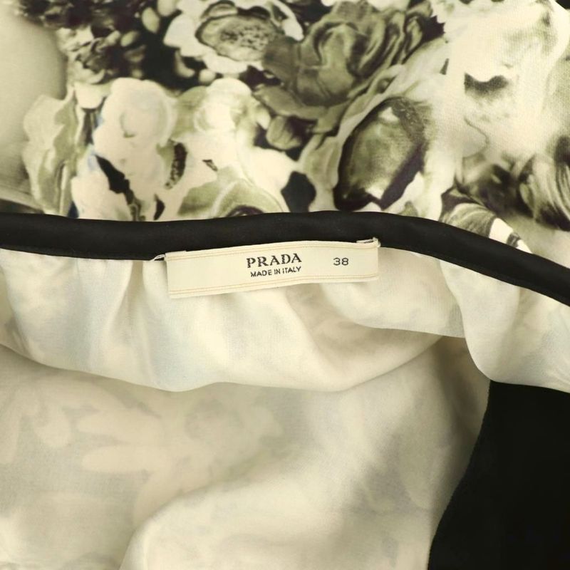 Prada 2009 Silk Miniskirt Trapeze 38 Black Khaki Ivory ES - GY57