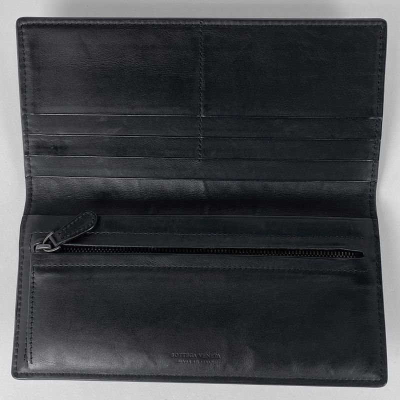 Bottega Veneta Intrecciato Fold Long Wallet Leather Black Men's