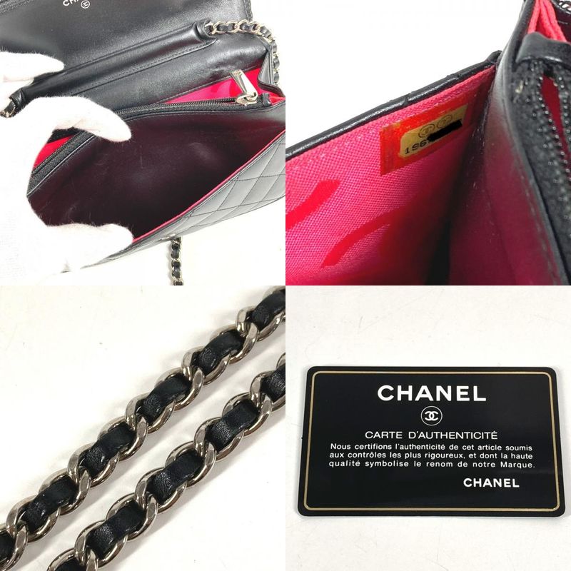 Chanel Shoulder Bag Chain Wallet A46646 Leather Black