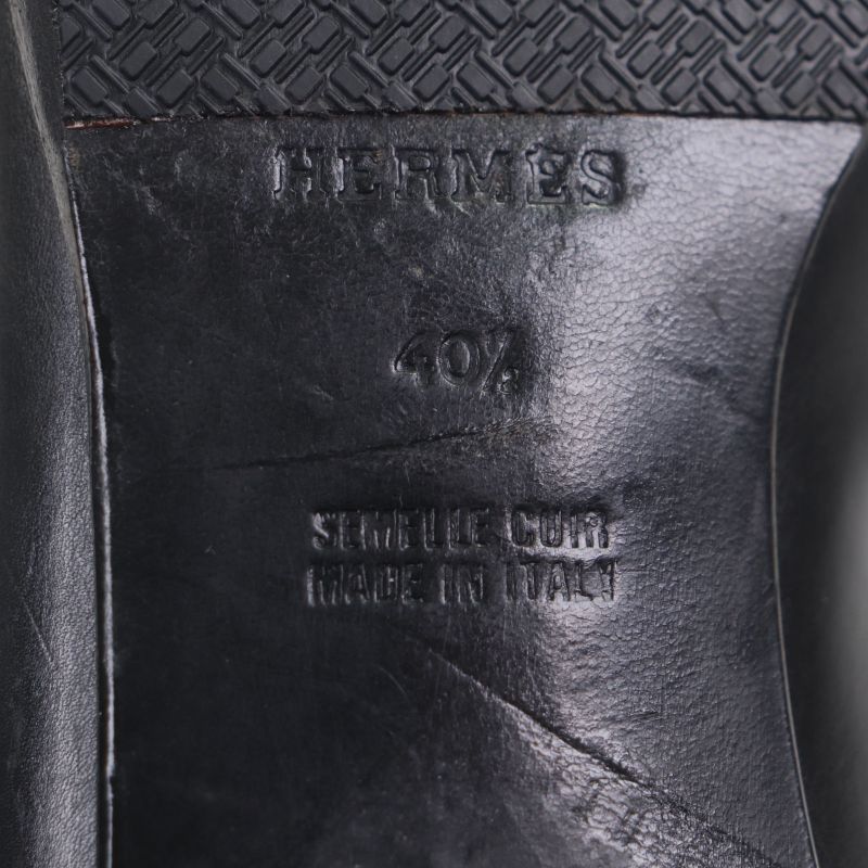 Hermes Gold Hardware Kelly Buckle Leather Shoes Loafers Black 40.5 Made In