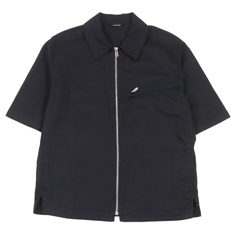 Hermes 100% Cotton Short Sleeve Shirt Jacket With Logo Zip Pocket Black 46 Made