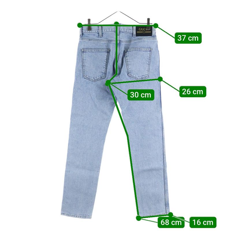 Gucci Vintage Logo Print Leather Patch Washed Button Fly Tapered Denim Pants