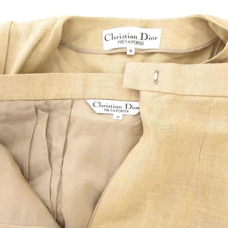 Christian DIOR Pret-a-porter Vintage Setup Collarless Jacket Skirt Linen M