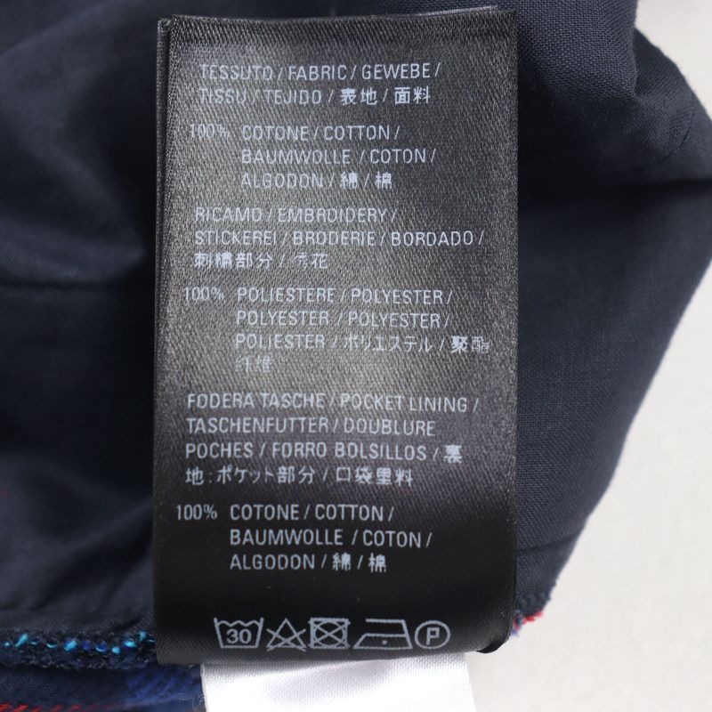 Balenciaga 508491 Check Flannel PANT Cotton Logo Embroidery Hem Zip Check Easy