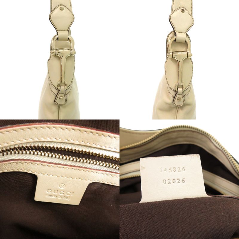 Gucci Cles All Hobo Horsebit 145826 Leather Ivory White Shoulder Bag 0244 Gucci