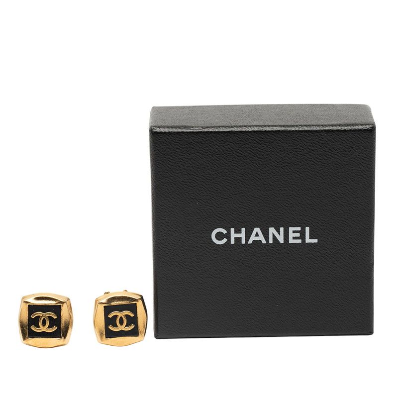Chanel Vintage Coco Mark Square Gold Black Plated Ladies Chanel