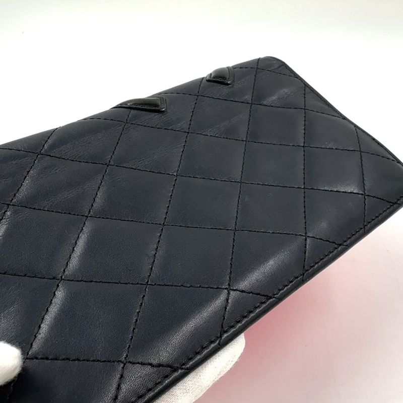 Chanel Cambon Line Coco Mark Serial No 10 Leather Pink And Black Bifold Long