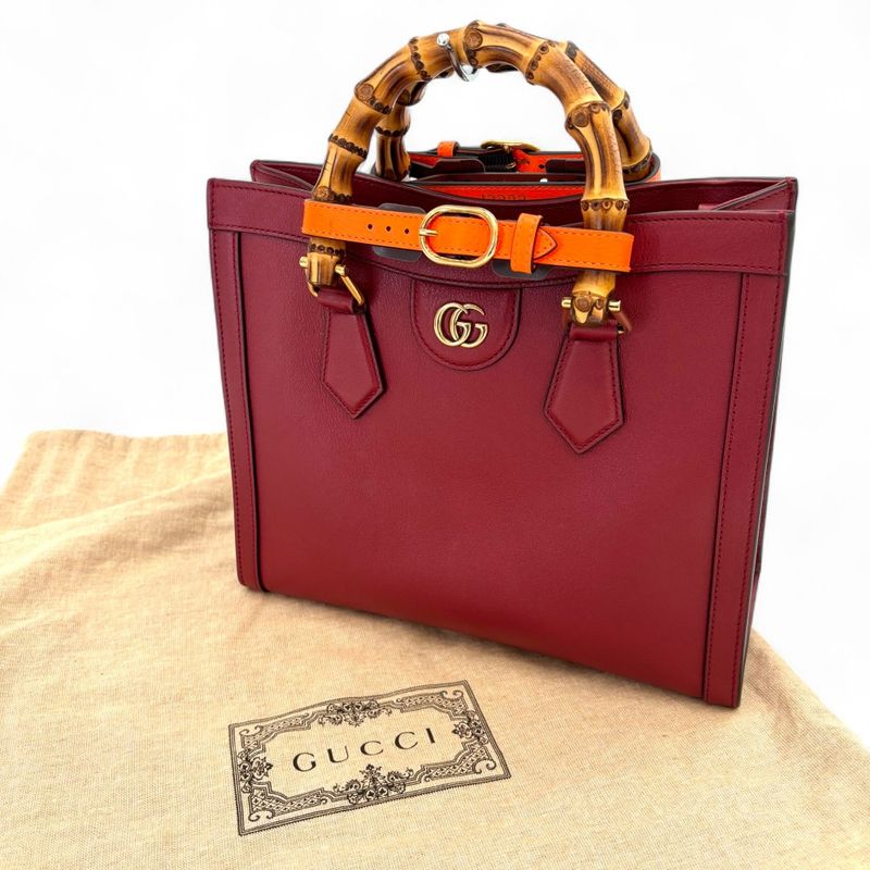 Gucci Diana Small Bamboo Handle Leather 2way Tote Bag Shoulder Bag 660195 Red