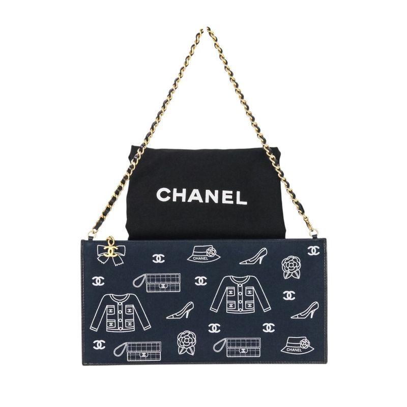 Chanel Icon Line Chain One Shoulder Bag Black Gold Color Hardware Ladies Used