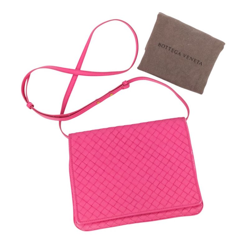 Good Bottega Veneta Intrecciato Leather Square Shoulder Bag Pink Ladies Used