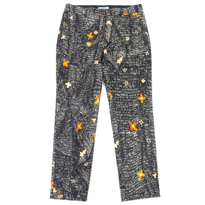 Prada P2469 100% Virgin Wool Flower Design Single Long Pants Black Orange 42