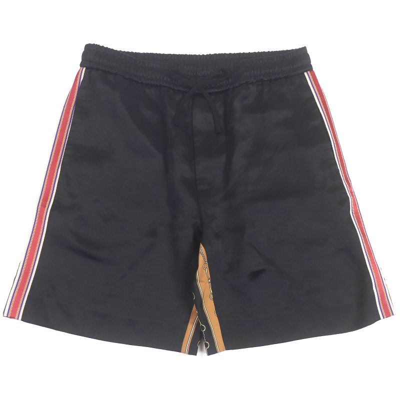 Gucci 572500 Partially 100% Silk Bimaterial Print Shorts Black 46 Made In Italy