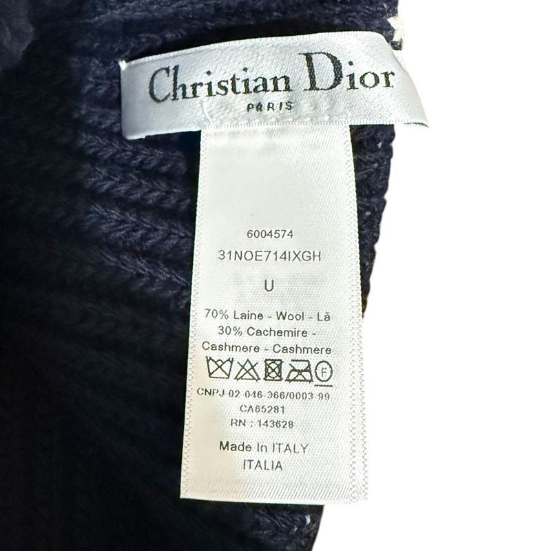 Christian DIOR Cashmere Blend Logo Knit Cap Beanie Hat Navy Women's Used