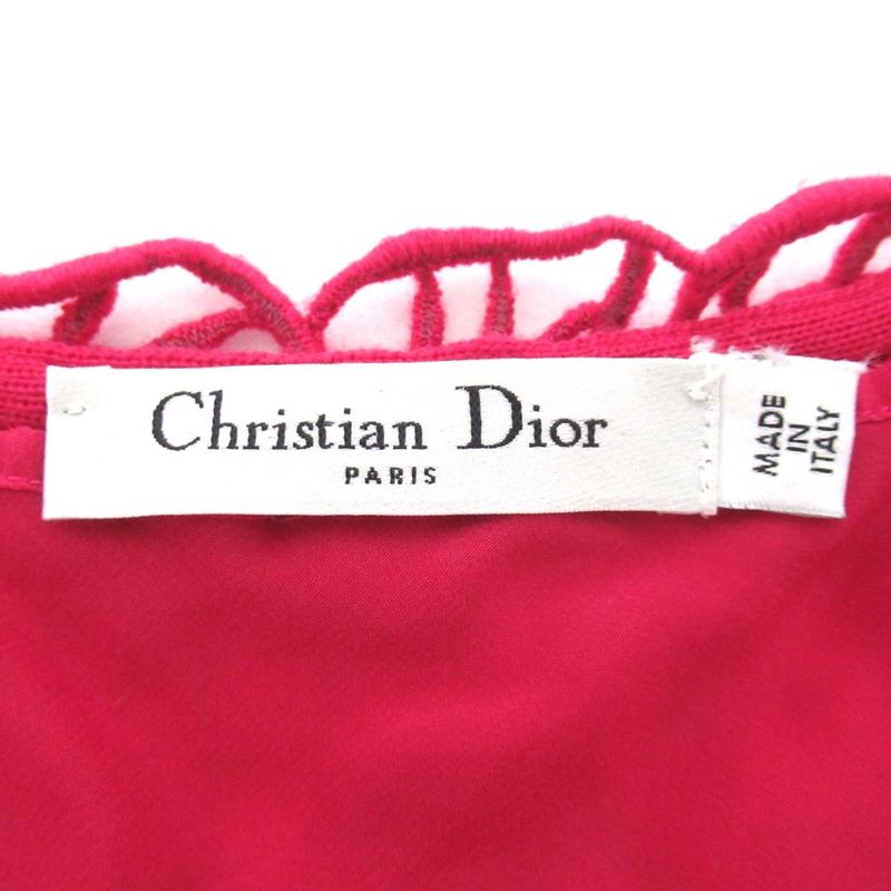 Christian DIOR Embroidery Flower Lace Knee Length Camisole Dress F36 Fuchsia