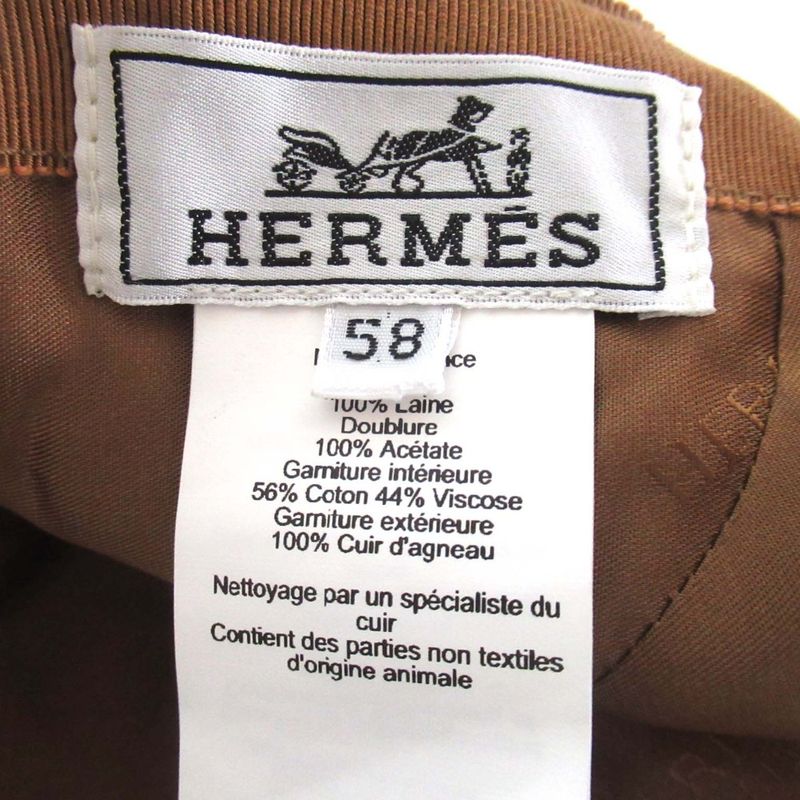 Hermes Serie Button Leather Horse Patch Wool Baseball Cap Hat Size 58 Camel