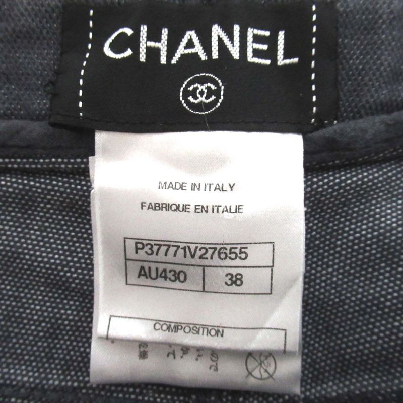 Chanel Back Pocket Logo Embroidery Stretch Straight Denim Pants Jeans Size 38