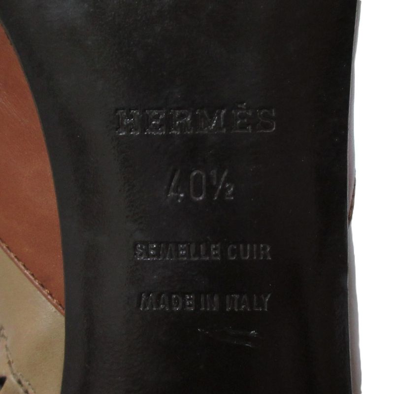 Hermes Leather Bicolor Chunky Heel Short Boots Booties Size 40 1/2 Approx 26cm