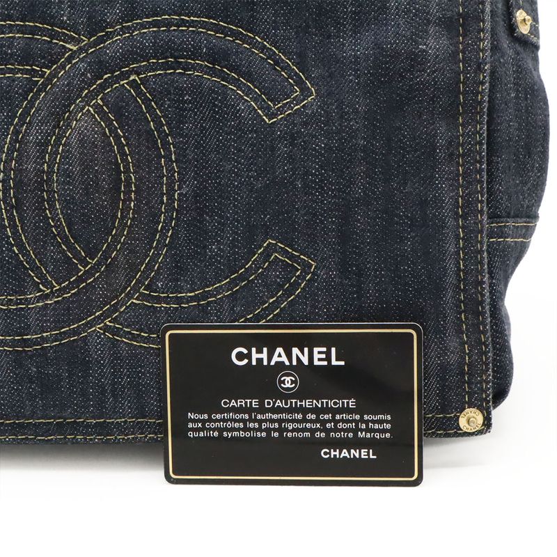 Chanel Spark Ring Denim Coco Mark Shoulder Bag Messenger Bag Indigo Blue Gold