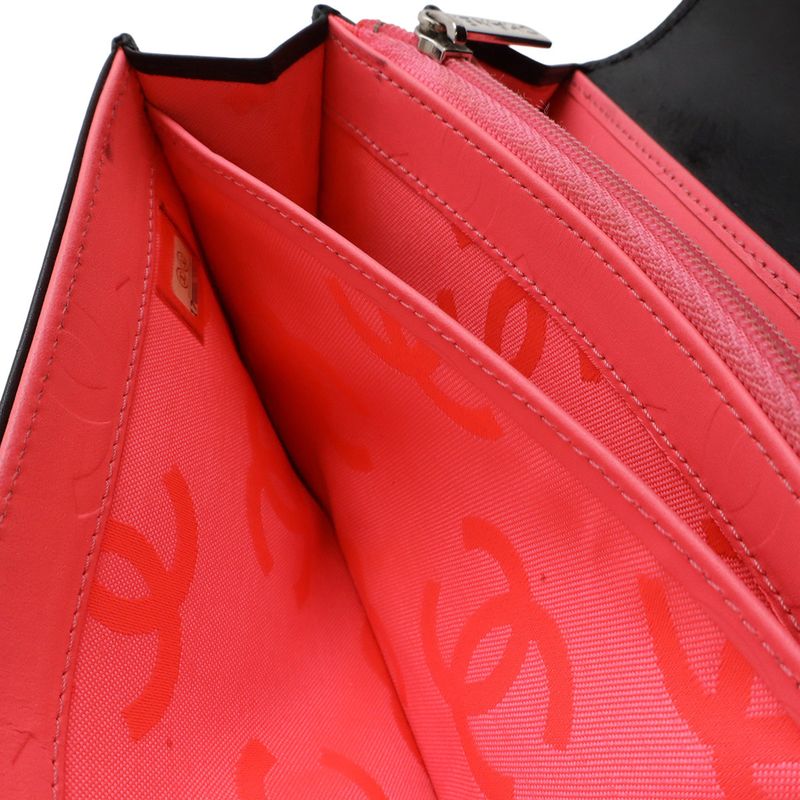 Chanel Cambon Line Coco Long Bifold Wallet Soft Calf Leather Enamel Black Pink