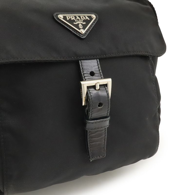 Prada Triangle Logo Shoulder Bag Crossbody Nylon Leather NERO Black Silver