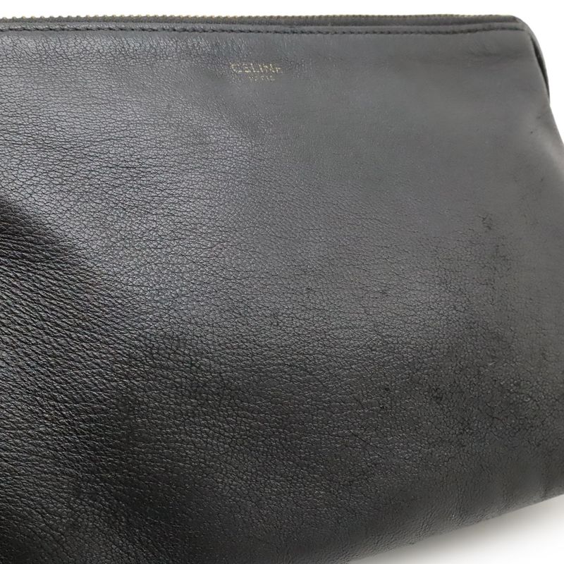 Celine Trio Small Shoulder Bag Shoulder Pouch Pochette Crossbody Leather Black