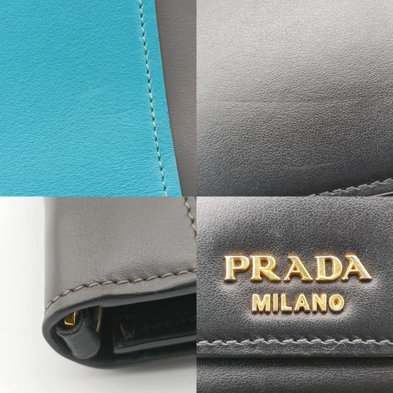 Prada Plex Ribbon Black And Green And Gray Leather 1bd067 7 D