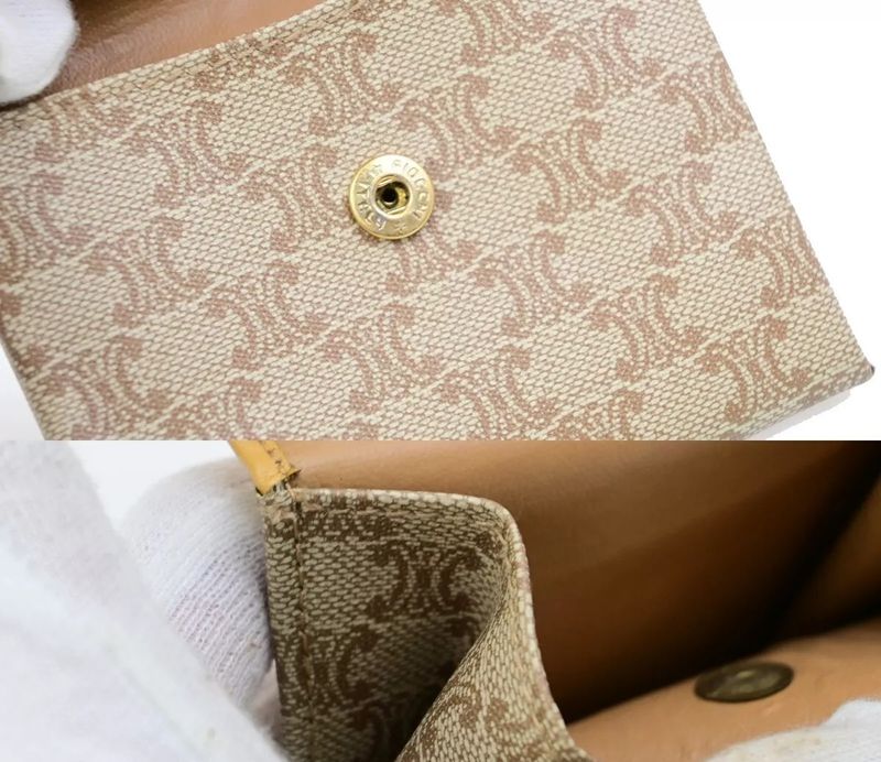 Celine Macadam Coin Case Mini Wallet Yellow Beige Leather 08bs030