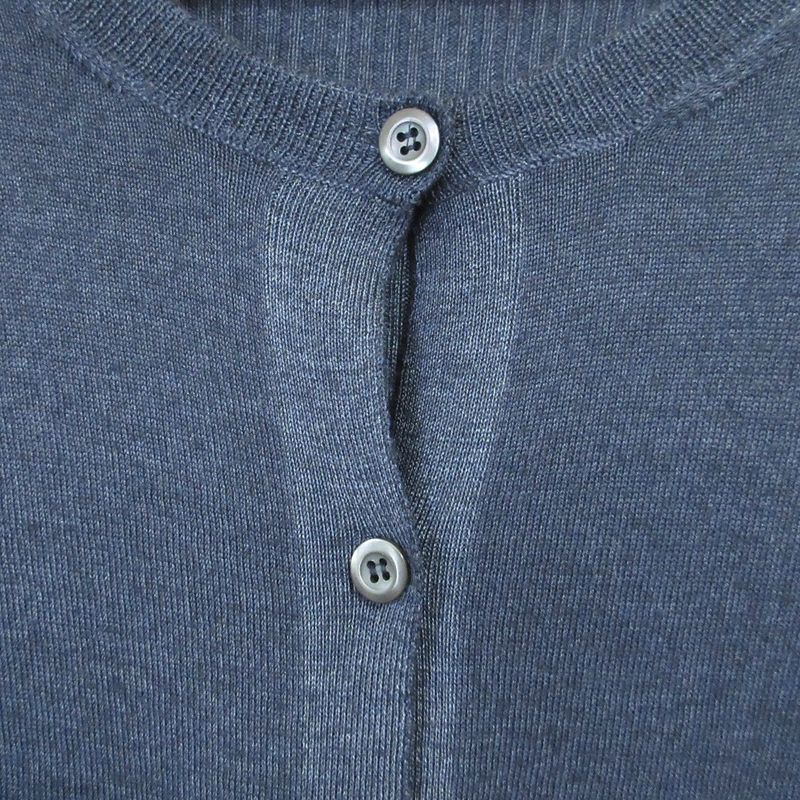 Good Prada Crew Neck Wool Silk 4 Pocket Knit Cardigan Size 48 Navy Women's Used