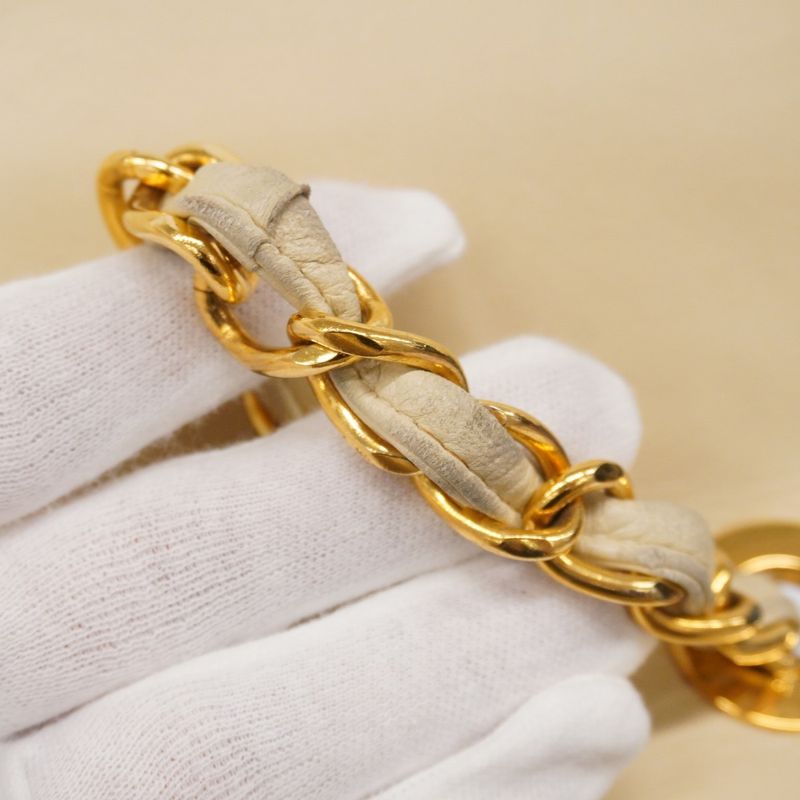 Chanel Shoulder Bag Deca Matelasse Lambskin Ivory Gold Hardware Women