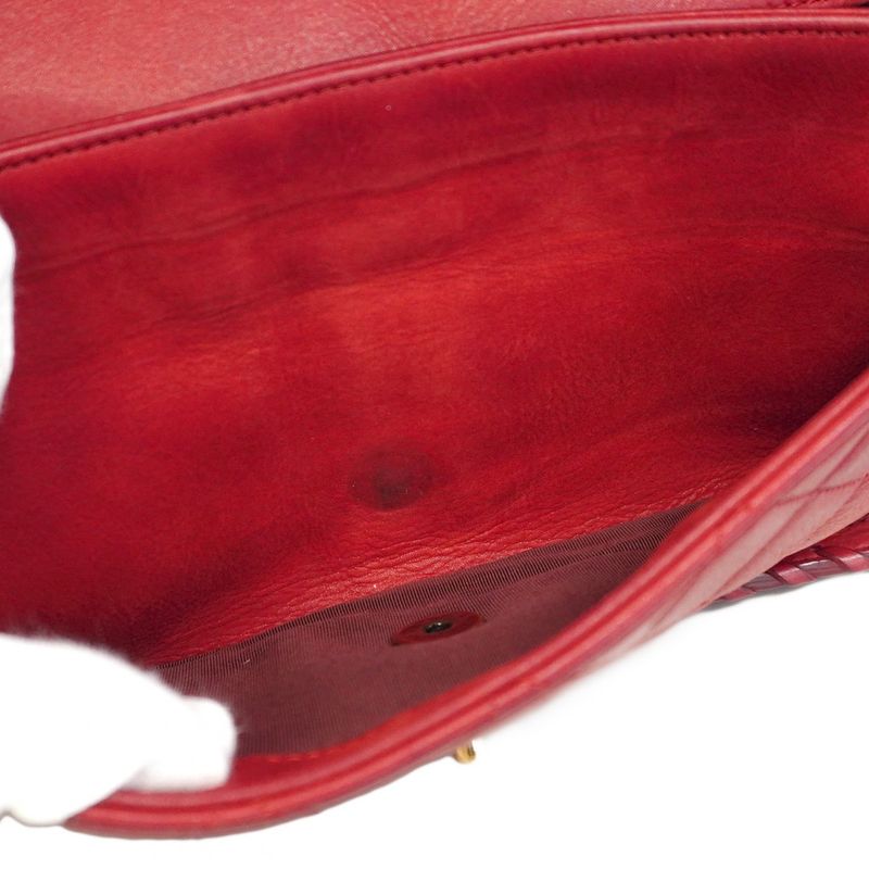 Chanel Shoulder Bag Matelasse Lambskin Red Gold Hardware Women