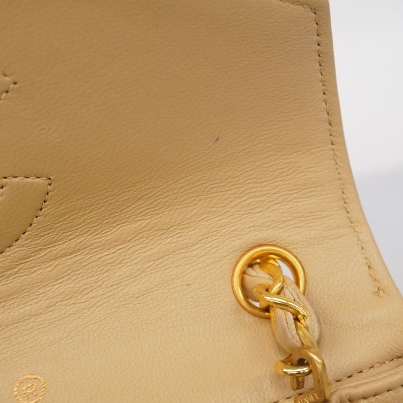 Chanel Shoulder Bag Mini Matelasse Lambskin Beige Gold Hardware Women