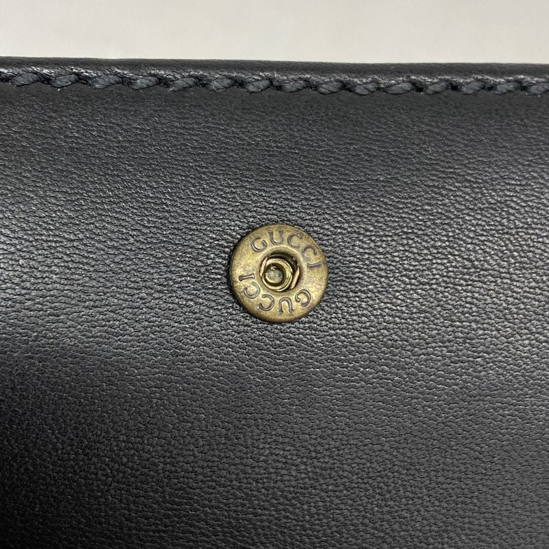 Gucci Trifold Wallet Bamboo 108633 Leather Black Gold Hardware Women