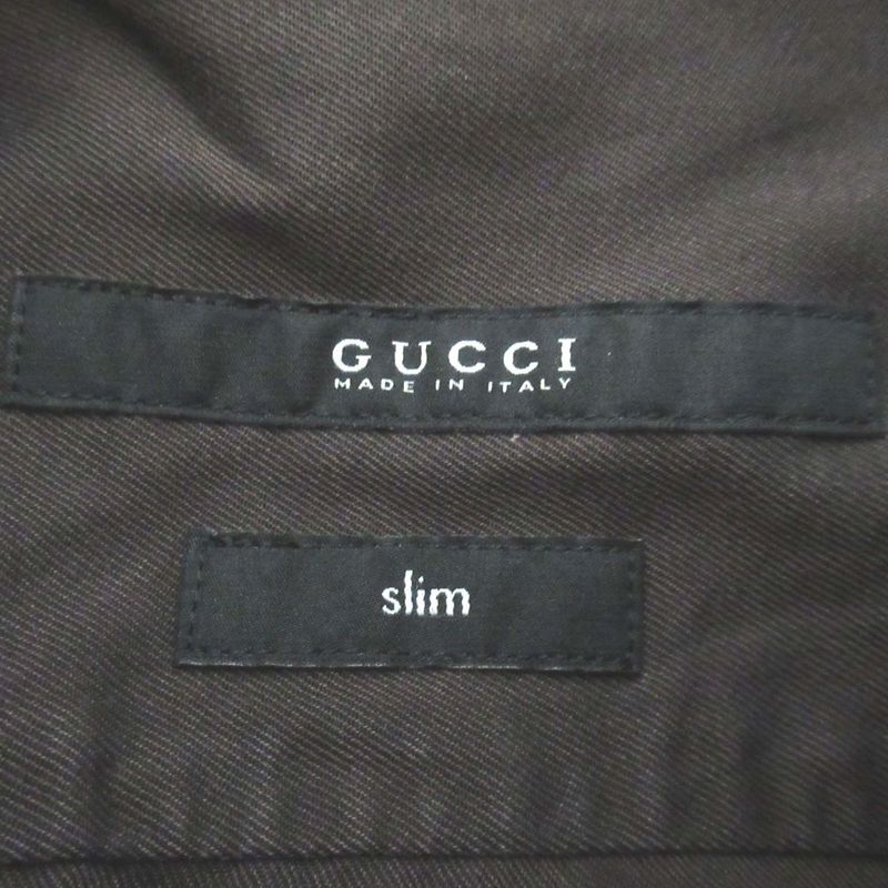 Good Gucci Long Sleeve Slim Military Shirt Size 38/15 Brown Men's Used