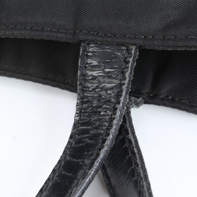 Prada Tessuto Nylon Triangle Logo Leather Tote Bag Shoulder Hand Black Women