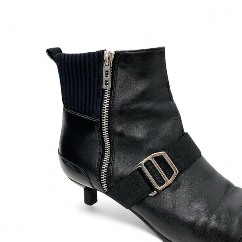 Hermes Shocky Boots Short Boots Shoes Leather Fabric Black Silver Chaine